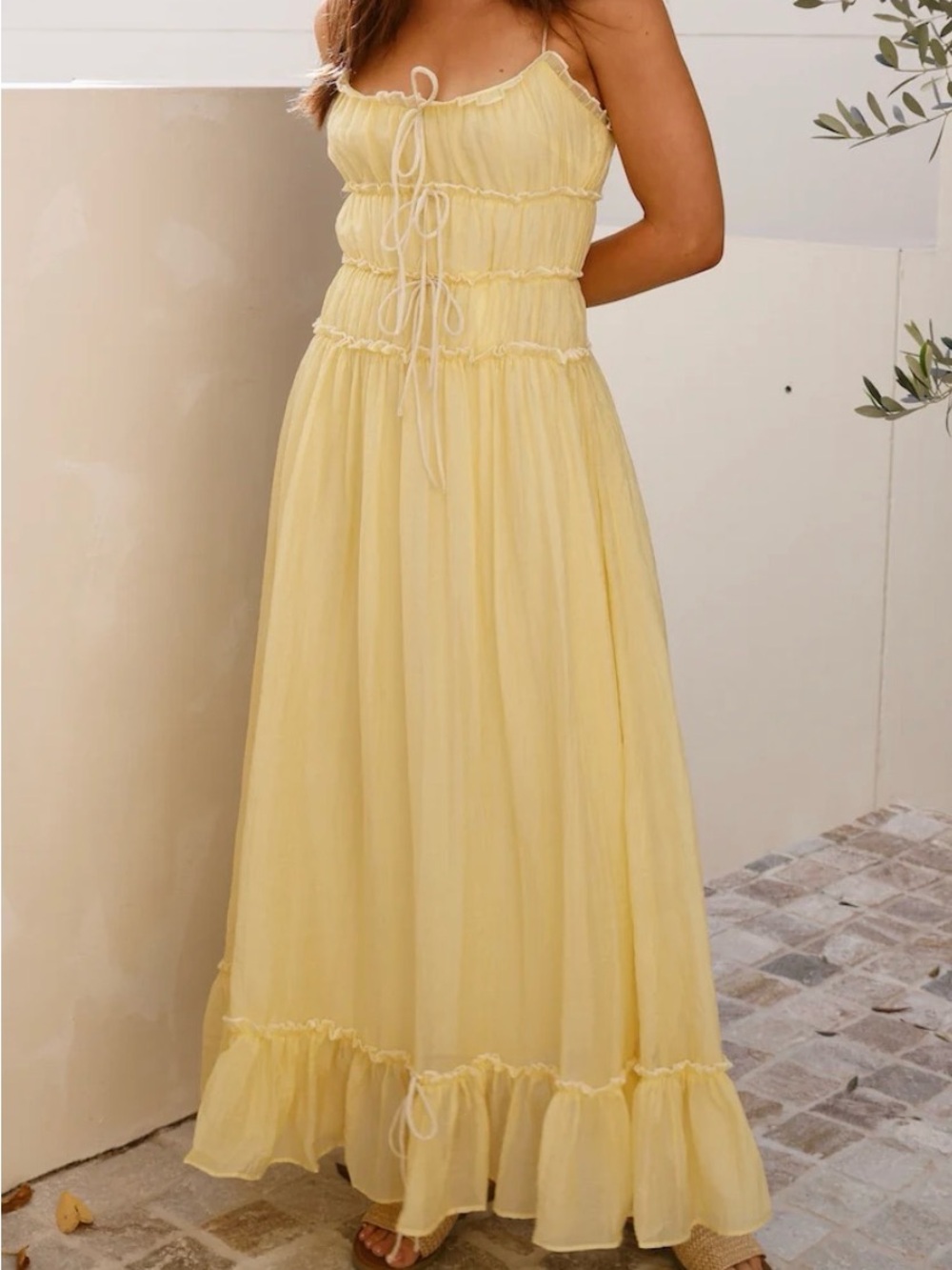 Light Yellow Tie-Front Maxi Dress